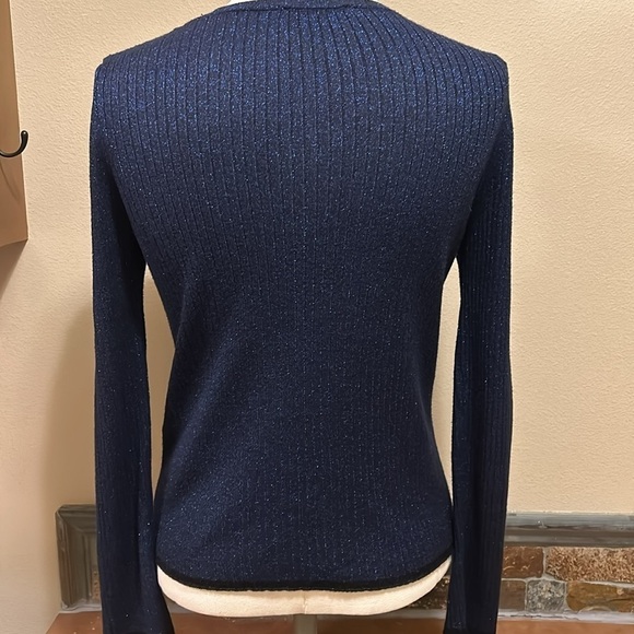 ZARA Deep Blue Metallic Lo g Sleeve Sweater Women’s Medium - Picture 5 of 7